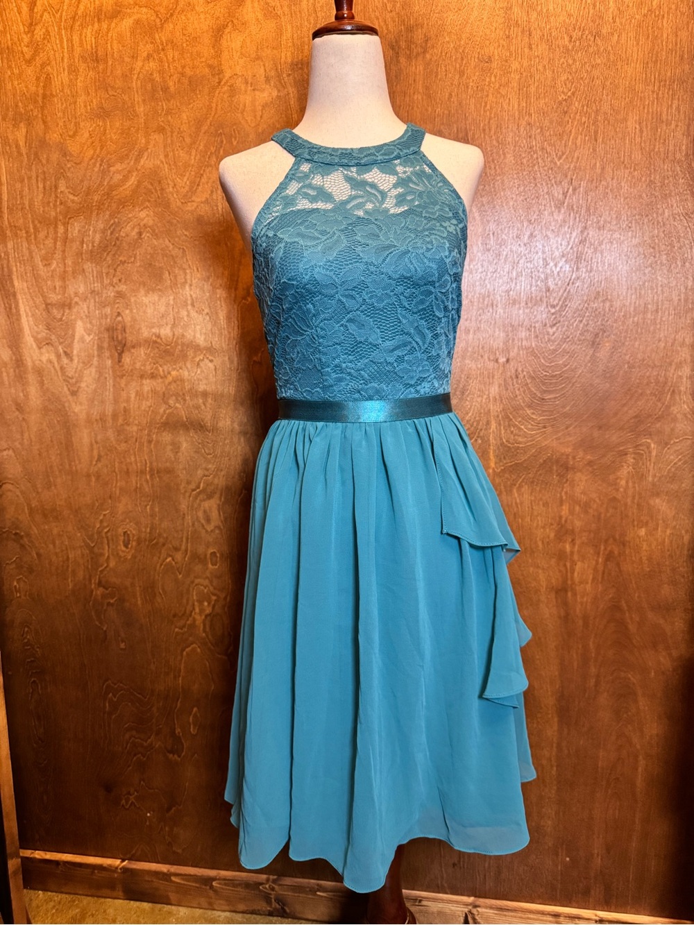 Teal Lace Halter Midi Dress